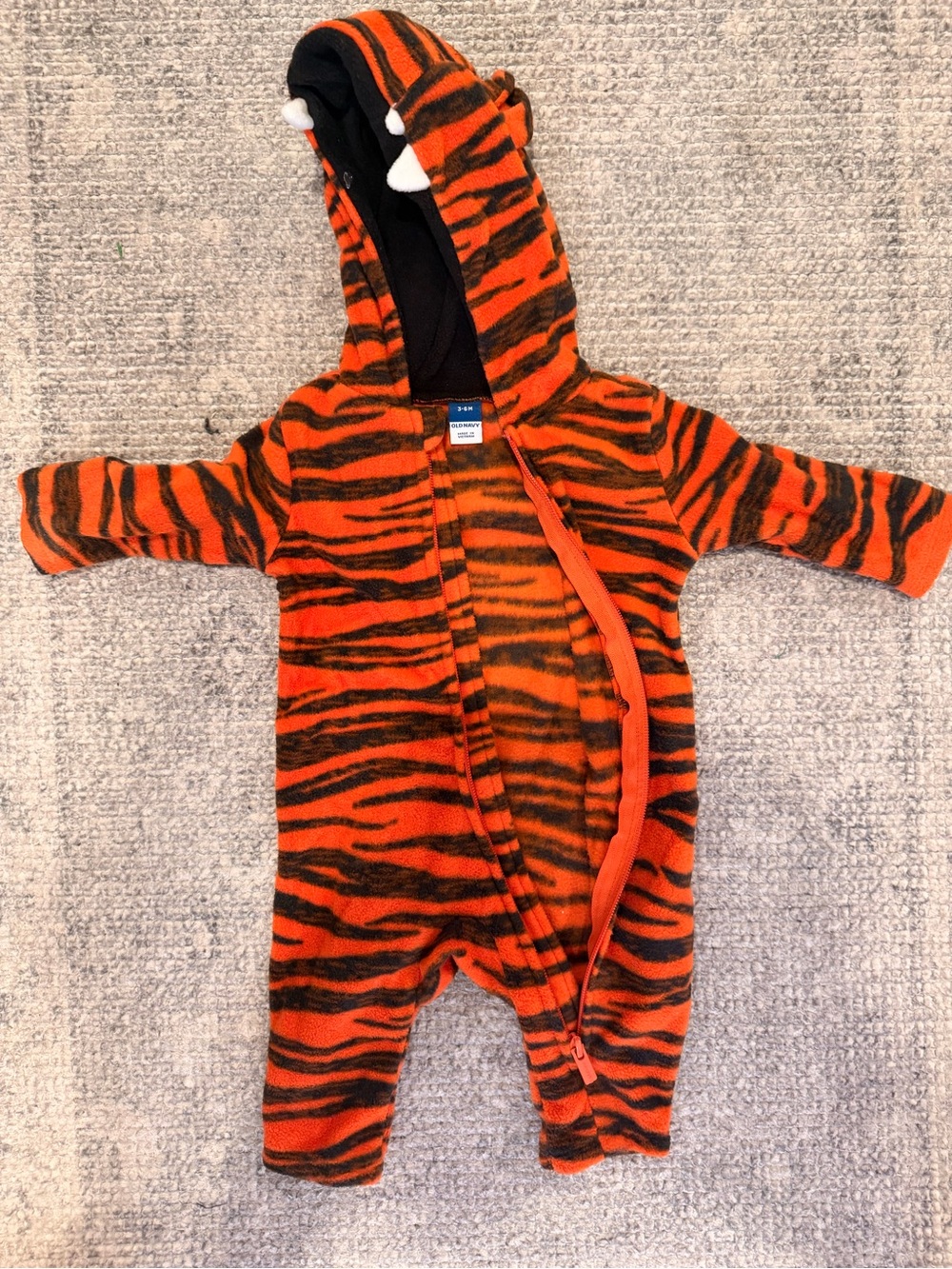 Old Navy Orange and Black Tiger-Stripe Hooded One-Piece